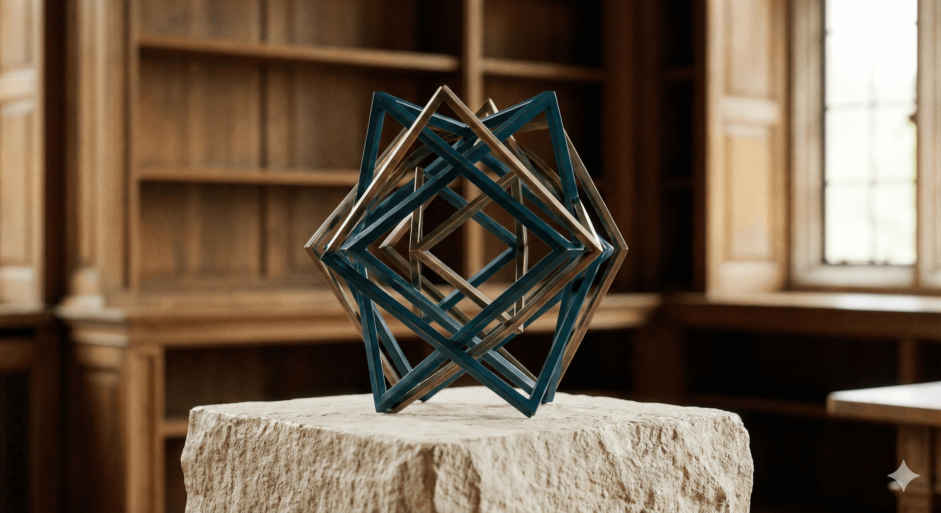 Escultura abstracta representando estructura